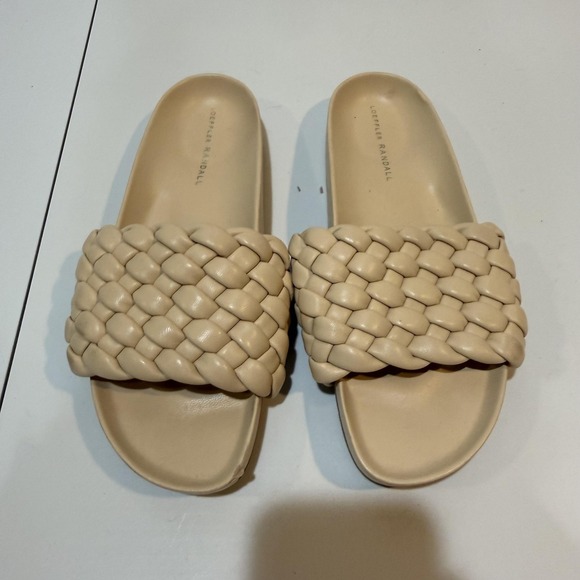 Loeffler Randall Shoes - Loeffler Randall Sandals Womens Size 9 Beige Braided Leather Slide Flat Shoes